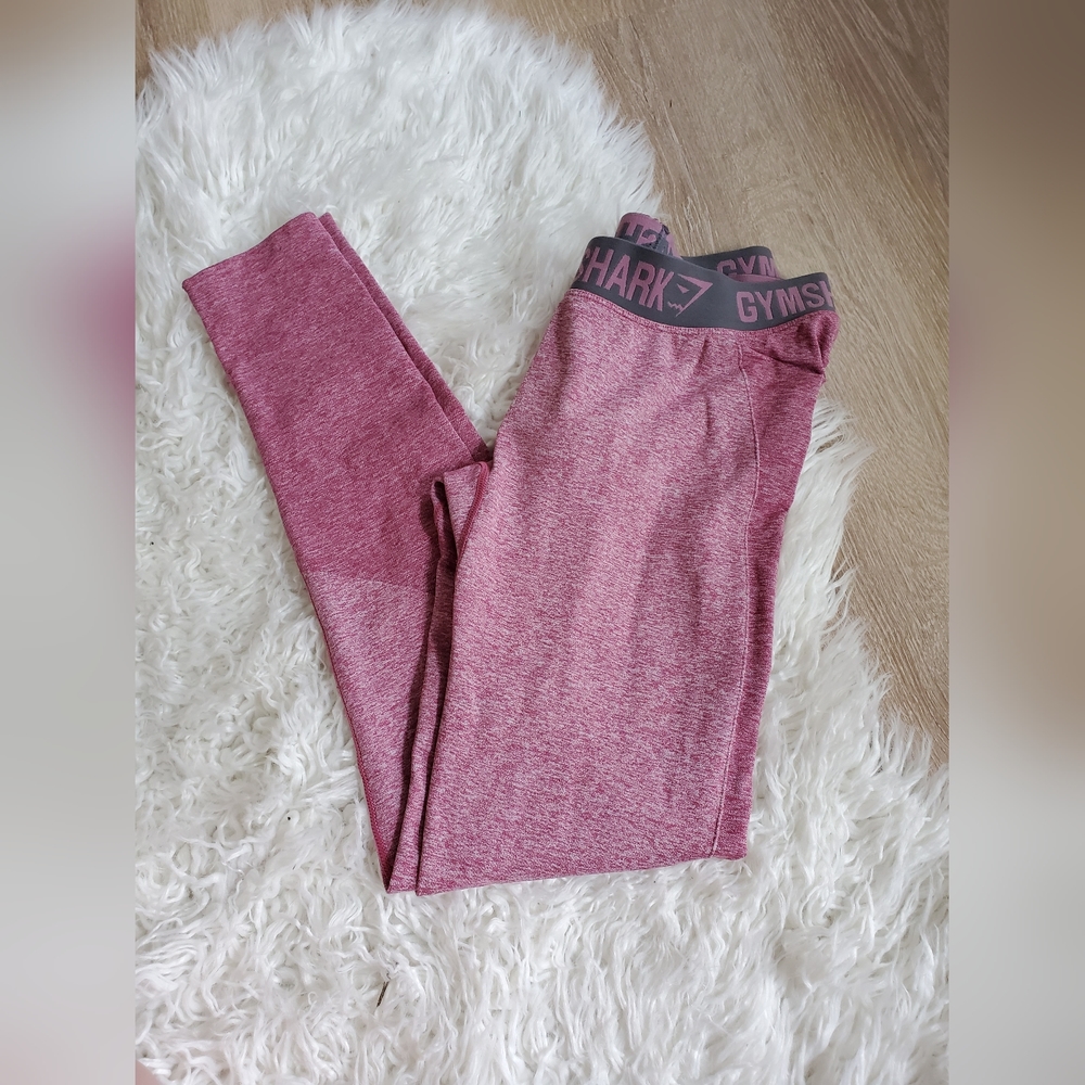 Gymshark Flex Seamless Leggings Dusky Pink Marl Medium Mid-Rise Gray Logo Band